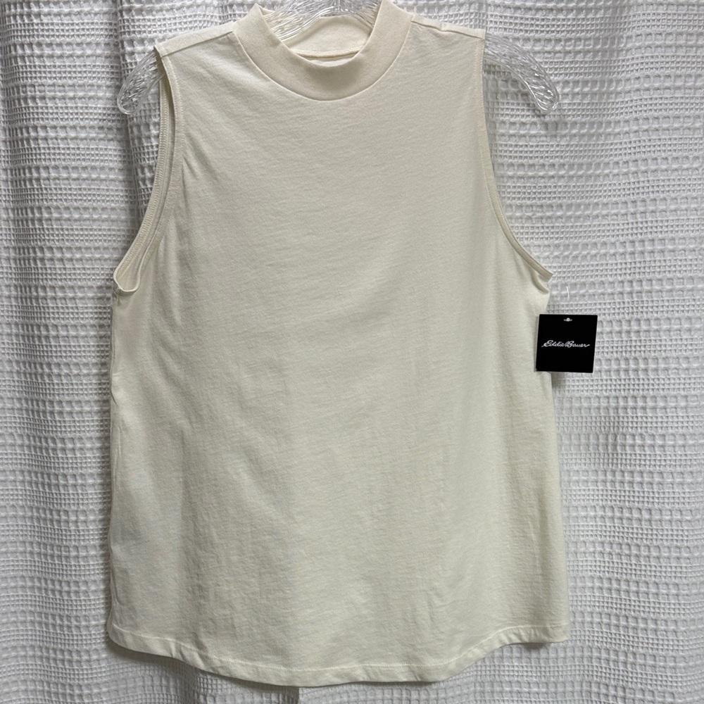 Eddie Bauer NEW Everyday Essentials Women's Ivory/Cream mock neck tee top SZ M‎
